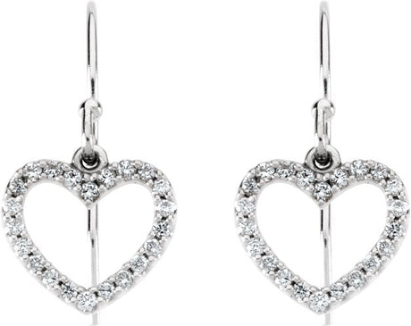 14K Gold Round Natural Diamond Accented Heart Earrings - White Gold - view 2