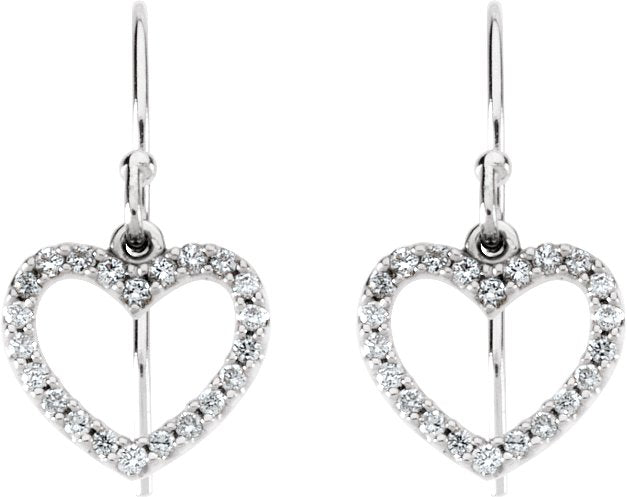 14K Gold Round Natural Diamond Accented Heart Earrings - White Gold - view 2