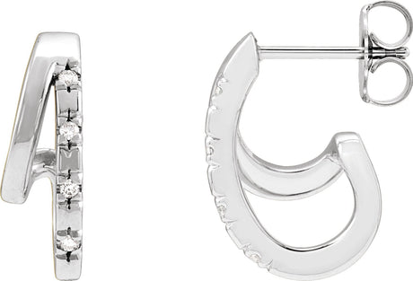 Platinum Round Natural Diamond Accented Double Hoop Earrings