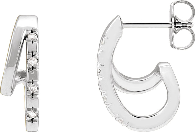 Platinum Round Natural Diamond Accented Double Hoop Earrings