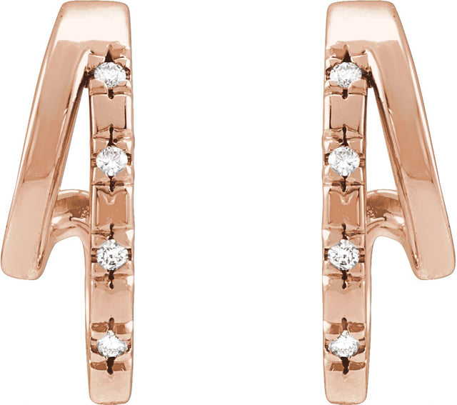 14K Gold Round Natural Diamond Accented Double Hoop Earrings - Rose Gold - view 2