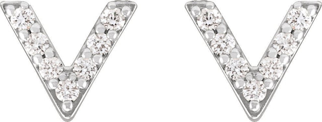 Platinum Round Natural Diamond Accented V Earrings - view 2