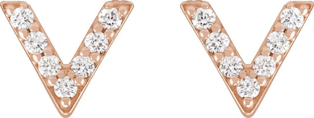 14K Gold Round Natural Diamond Accented V Earrings - Rose Gold - view 2