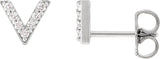 14K Gold Round Natural Diamond Accented V Earrings - White Gold