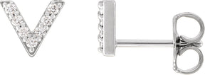 14K Gold Round Natural Diamond Accented V Earrings - White Gold