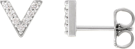 14K Gold Round Natural Diamond Accented V Earrings - White Gold