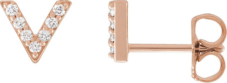 14K Gold Round Natural Diamond Accented V Earrings - Rose Gold