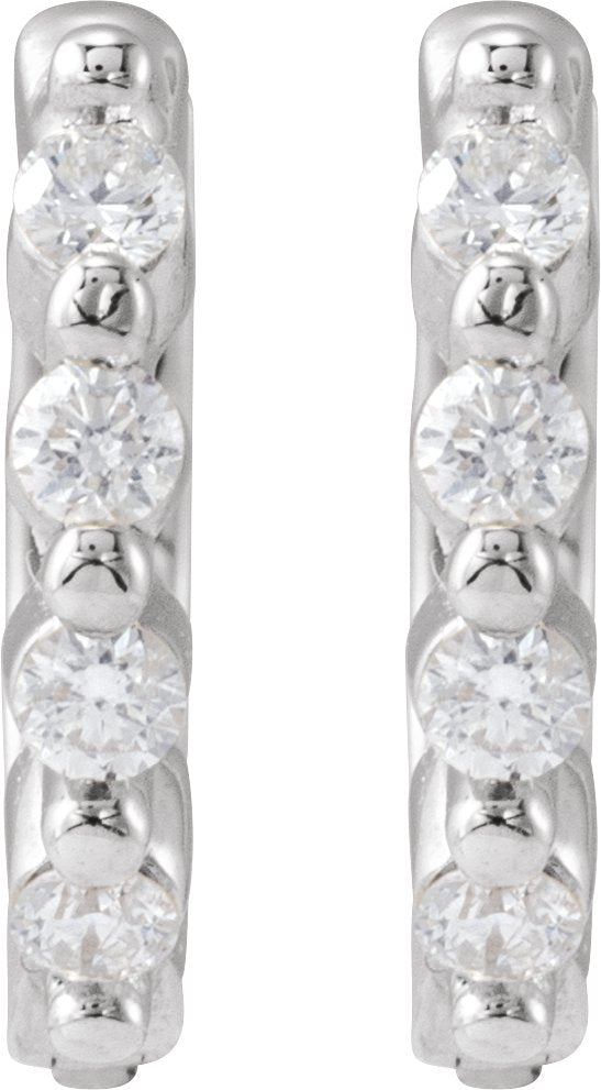 Platinum Round Natural Diamond Accented Hinged Hoop Earrings - view 2