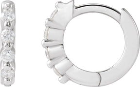 Platinum Round Natural Diamond Accented Hinged Hoop Earrings