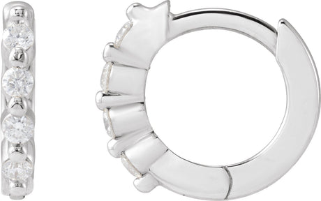 Platinum Round Natural Diamond Accented Hinged Hoop Earrings