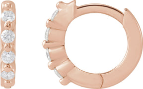 14K Gold Round Natural Diamond Accented Hinged Hoop Earrings – 1.5mm Stones - Rose Gold