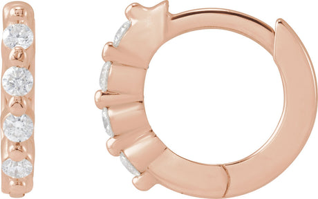 14K Gold Round Natural Diamond Accented Hinged Hoop Earrings – 1.5mm Stones - Rose Gold