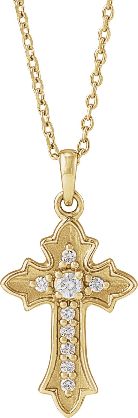 14K Gold Round Natural Diamond Vintage-Inspired Cross Necklace or Pendant – 0.08 CTW - Yellow Gold