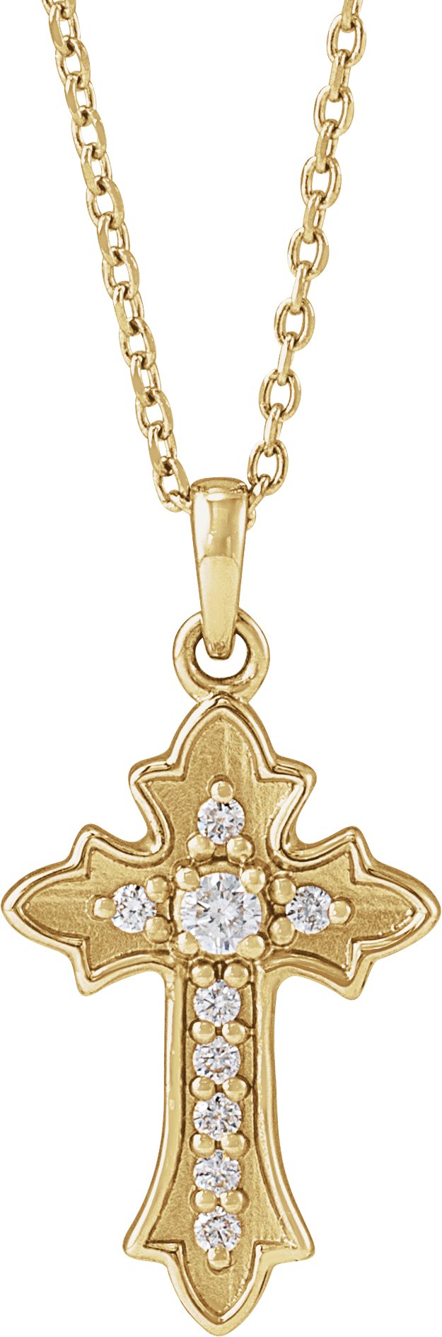 14K Gold Round Natural Diamond Vintage-Inspired Cross Necklace or Pendant – 0.08 CTW - Yellow Gold