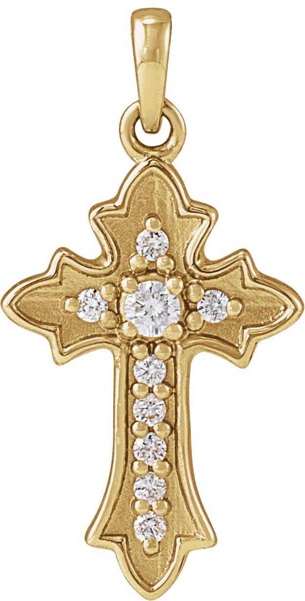 14K Gold Round Natural Diamond Vintage-Inspired Cross Necklace or Pendant – 0.08 CTW - Yellow Gold