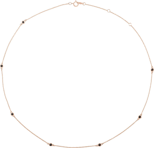 14K Gold Round Natural Black Diamond Bezel-Set Station Necklace - Rose Gold