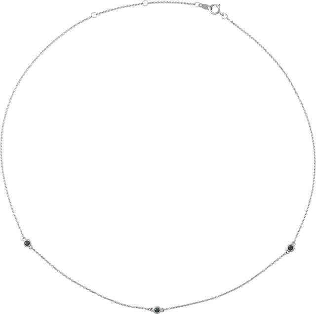 14K Gold Round Natural Black Diamond Bezel-Set Station Necklace - White Gold