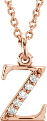 14K Gold Round Natural Diamond Initial Necklace or Pendant – up to 0.025 CTW - Rose Gold