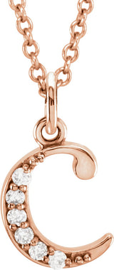 14K Gold Round Natural Diamond Initial Necklace or Pendant – up to 0.025 CTW - Rose Gold