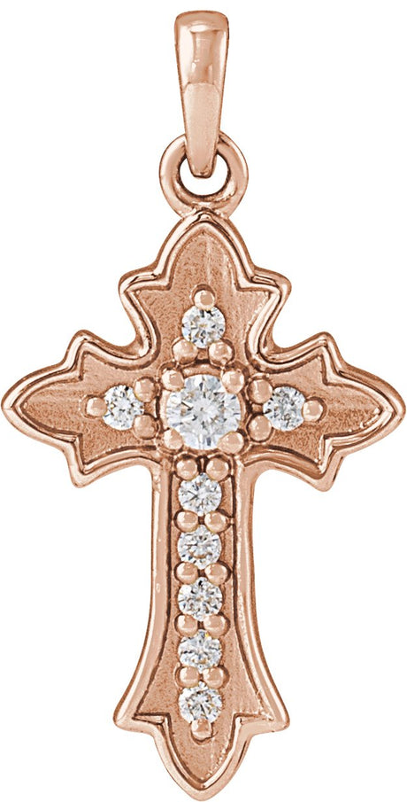 14K Gold Round Natural Diamond Vintage-Inspired Cross Necklace or Pendant – 0.08 CTW - Rose Gold
