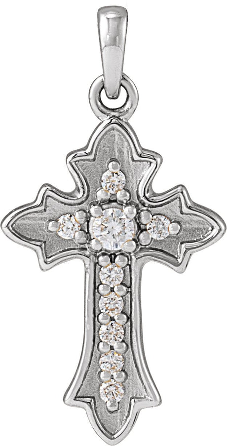 14K Gold Round Natural Diamond Vintage-Inspired Cross Necklace or Pendant – 0.08 CTW - White Gold