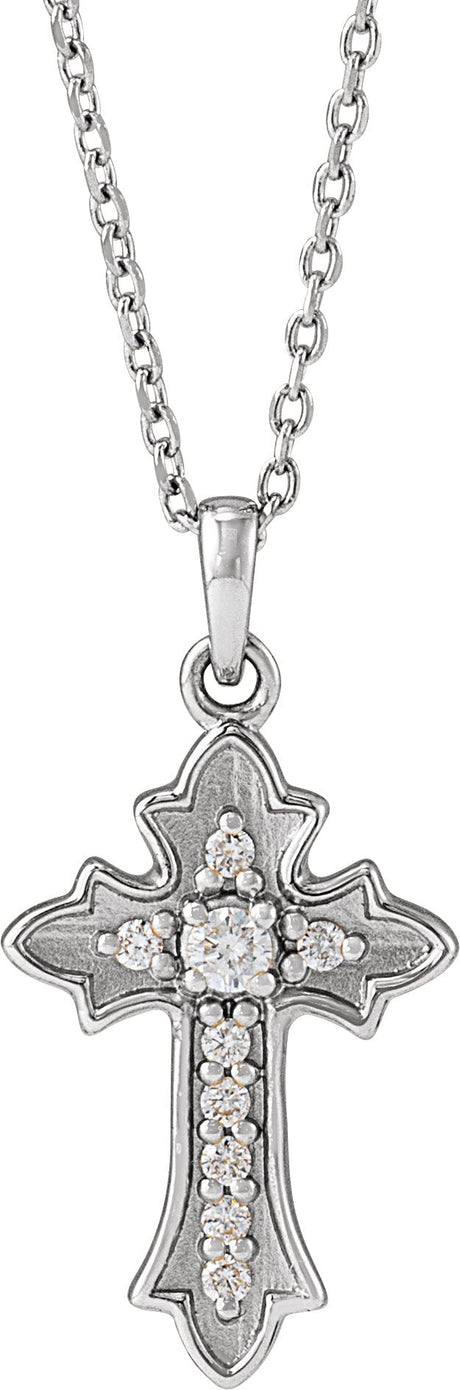 14K Gold Round Natural Diamond Vintage-Inspired Cross Necklace or Pendant – 0.08 CTW - White Gold