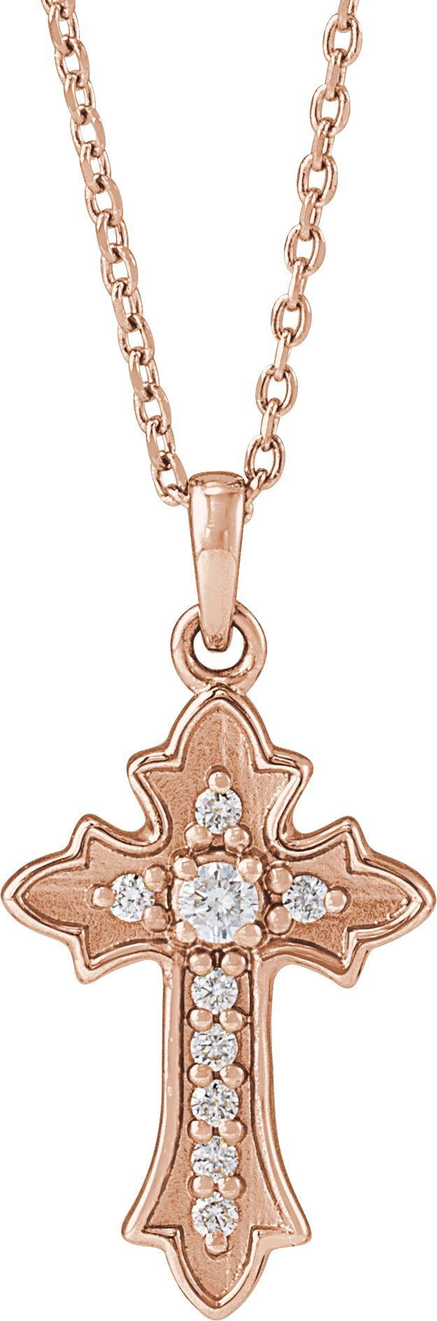 14K Gold Round Natural Diamond Vintage-Inspired Cross Necklace or Pendant – 0.08 CTW - Rose Gold