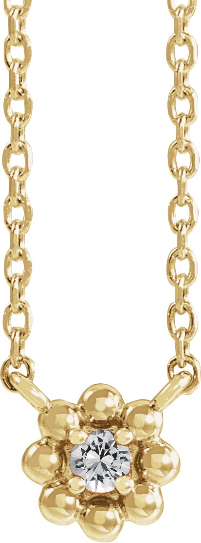 14K Gold Round Natural White Sapphire Accented Beaded Necklace - Yellow Gold