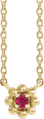 14K Gold Round Lab-Grown Ruby Accented Beaded Necklace - Yellow Gold