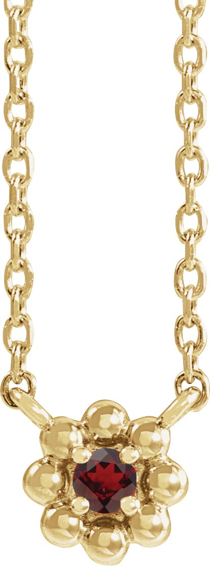 14K Gold Round Natural Mozambique Garnet Accented Beaded Necklace - Yellow Gold