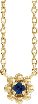 14K Gold Round Lab-Grown Blue Sapphire Accented Beaded Necklace - Yellow Gold