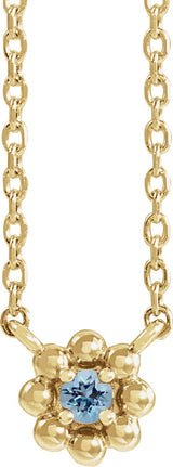 14K Gold Round Natural Aquamarine Accented Beaded Necklace - Yellow Gold