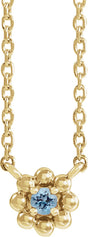 14K Gold Round Natural Aquamarine Accented Beaded Necklace - Yellow Gold
