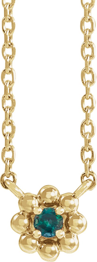14K Gold Round Lab-Grown Alexandrite Accented Beaded Necklace - Yellow Gold