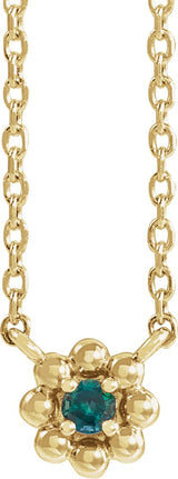 14K Gold Round Natural Alexandrite Accented Beaded Necklace - Yellow Gold