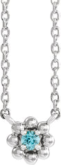Platinum Round Natural Blue Zircon Accented Beaded Necklace