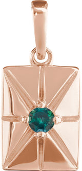14K Gold Round Natural Alexandrite Accented Necklace or Pendant - Rose Gold