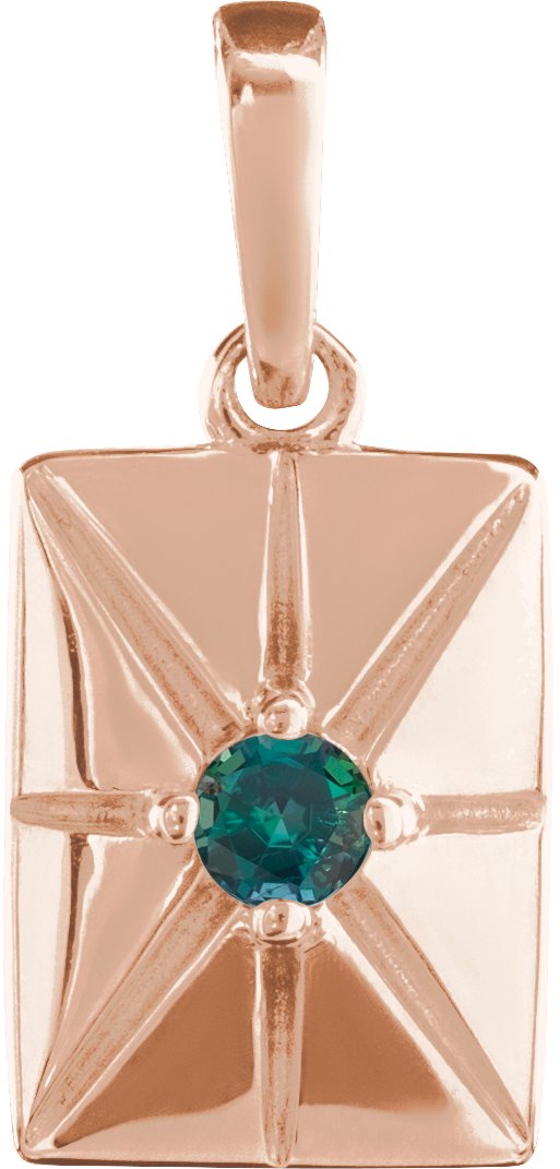 14K Gold Round Natural Alexandrite Accented Necklace or Pendant - Rose Gold