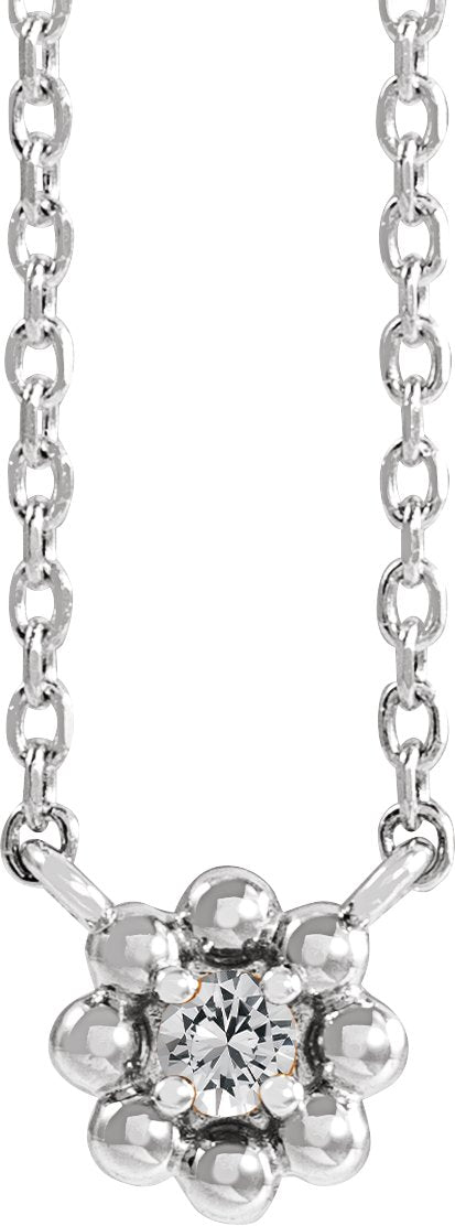 14K Gold Round Natural Diamond Accented Beaded Necklace - White Gold