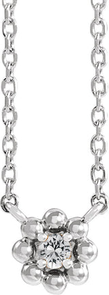 14K Gold Round Natural White Sapphire Accented Beaded Necklace - White Gold