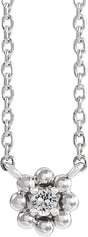 14K Gold Round Natural White Sapphire Accented Beaded Necklace - White Gold
