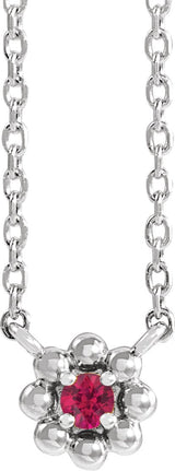 14K Gold Round Natural Ruby Accented Beaded Necklace - White Gold