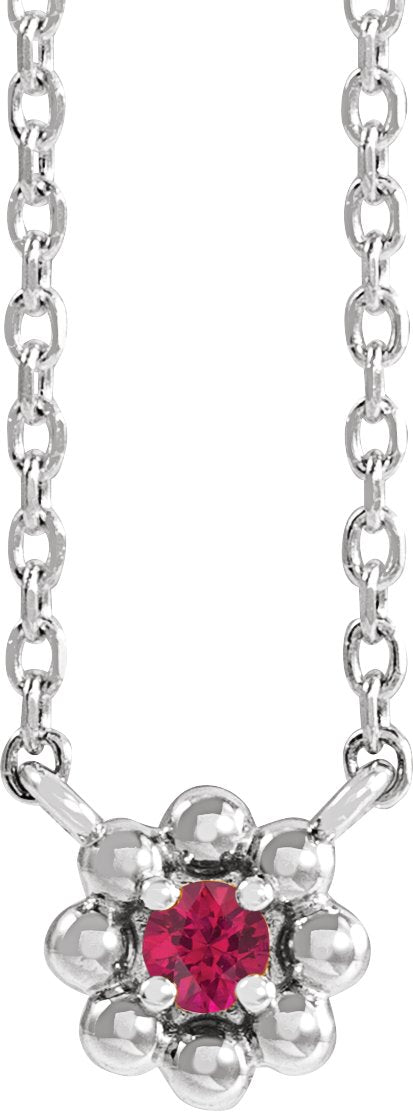 Platinum Round Natural Ruby Accented Beaded Necklace