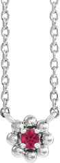 Platinum Round Natural Ruby Accented Beaded Necklace