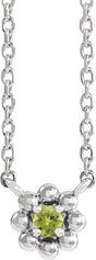 Platinum Round Natural Peridot Accented Beaded Necklace