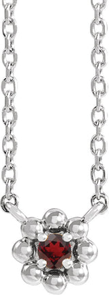 Platinum Round Natural Mozambique Garnet Accented Beaded Necklace