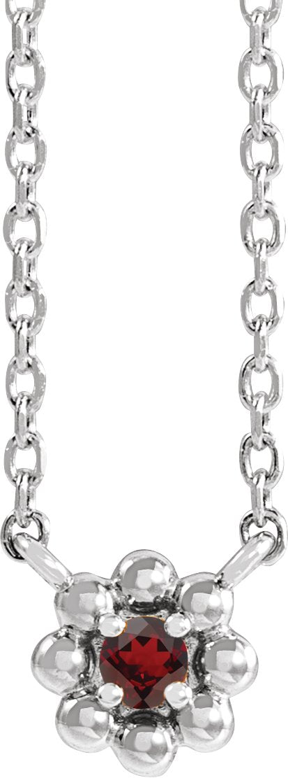 Platinum Round Natural Mozambique Garnet Accented Beaded Necklace