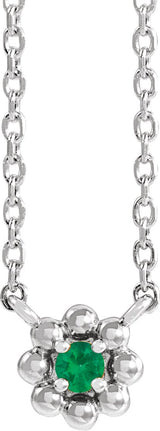 14K Gold Round Lab-Grown Emerald Accented Beaded Necklace - White Gold