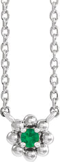 Platinum Round Lab-Grown Emerald Accented Beaded Necklace