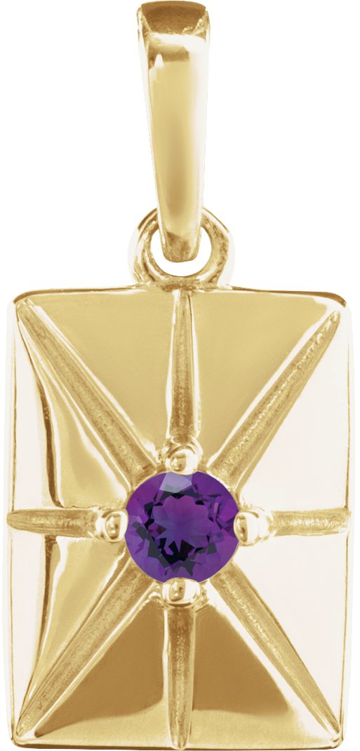 14K Gold Round Natural Amethyst Accented Necklace or Pendant - Yellow Gold